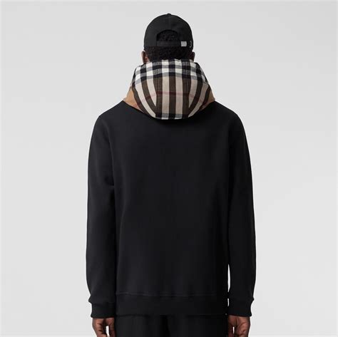 burberry check hood|Check Hood Cotton Blend Zip Hoodie in Black/birch brown .